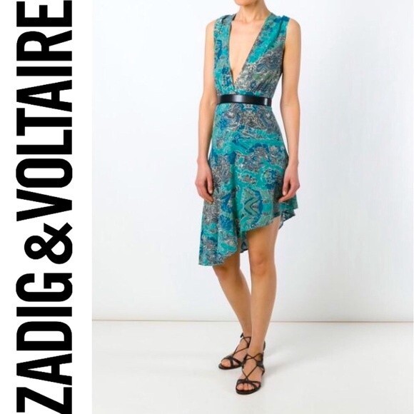 Zadig & Voltaire Root Asymmetrical Printed Sleeveless V-Neck Dress Size XS - Picture 1 of 8